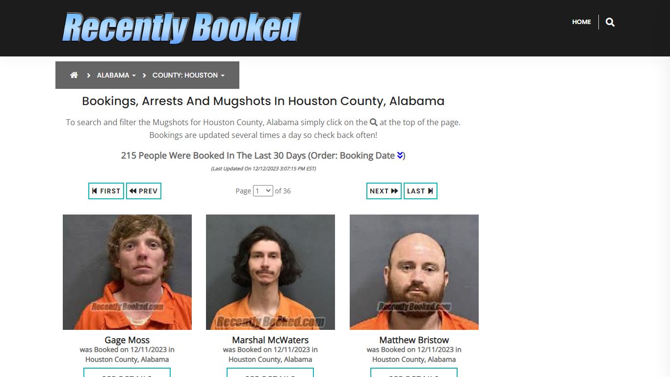 Recent bookings, Arrests, Mugshots in Houston County, Alabama
